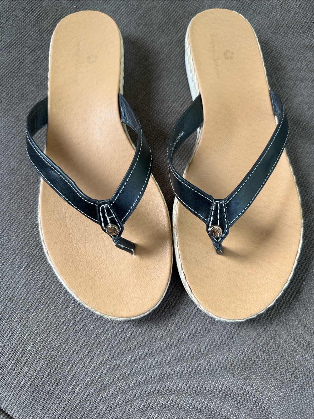Tommy Bahama "Thomas" Flip-Flop Leather Jute Espadrilles